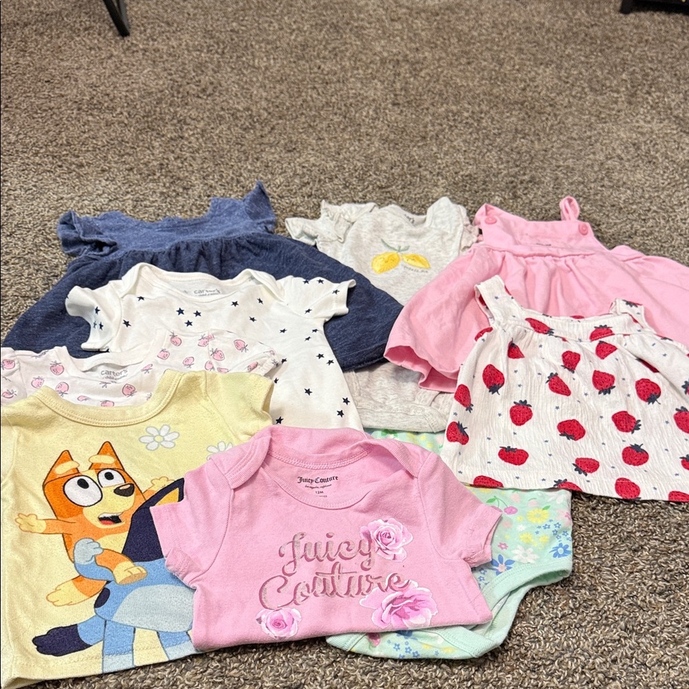 Juicy Couture Pink Floral Logo Baby Tee & Mixed Girls Dress Lot